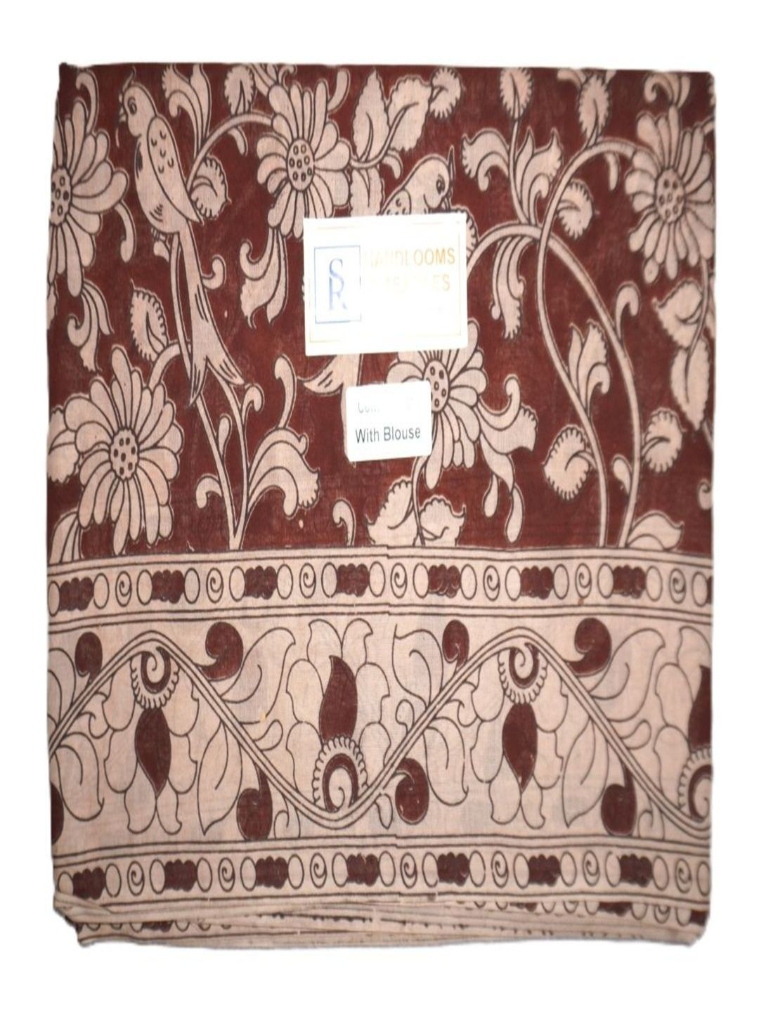 

SR HANDLOOMS AND TEXTILES Kalamkari Pure Cotton Saree, Brown