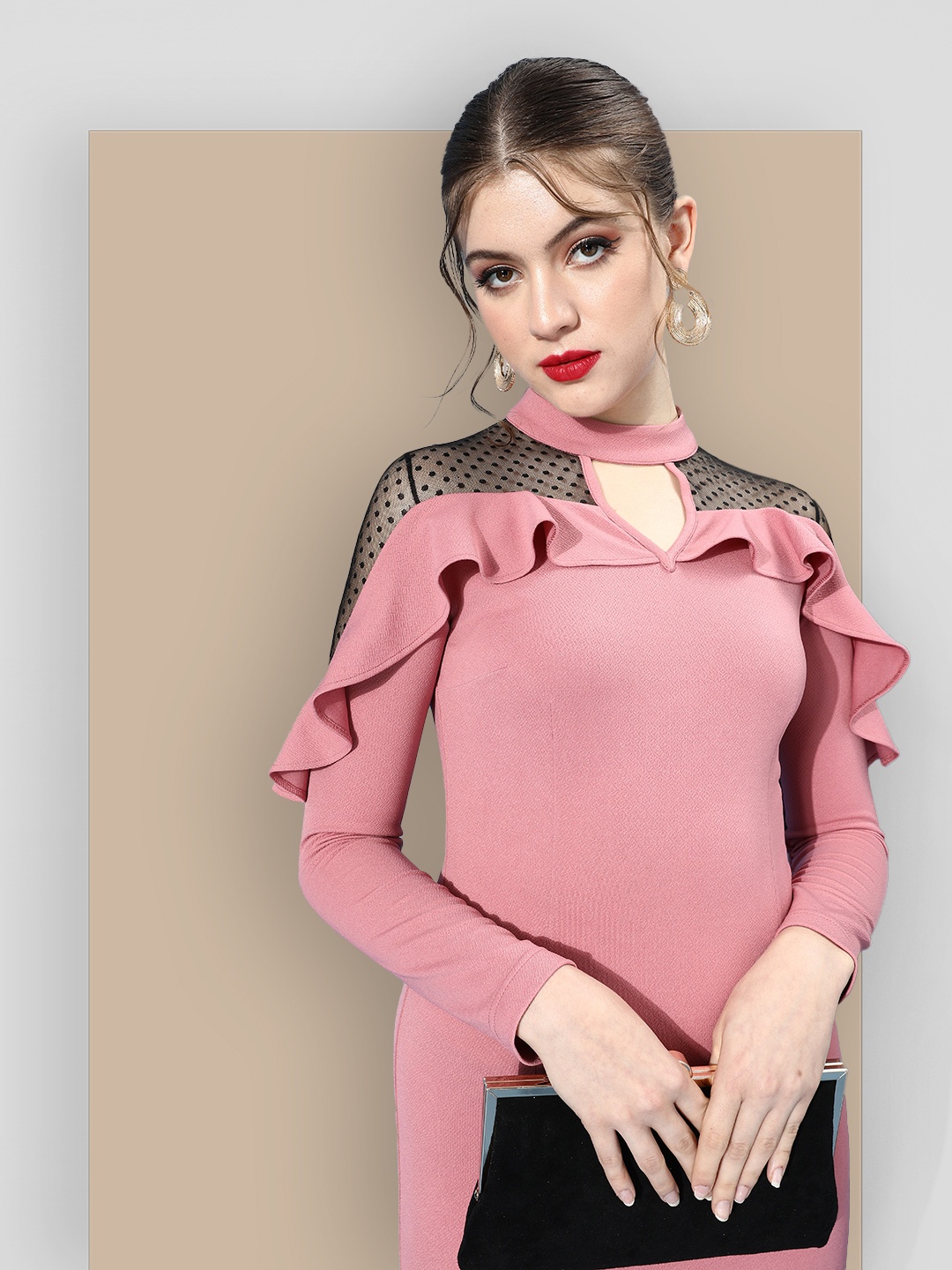 

Chemistry Georgette Bodycon Midi Dress, Pink