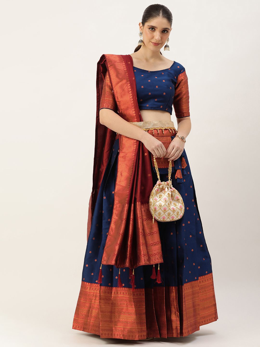 

Payu Semi-Stitched Lehenga & Unstitched Blouse With Dupatta, Navy blue