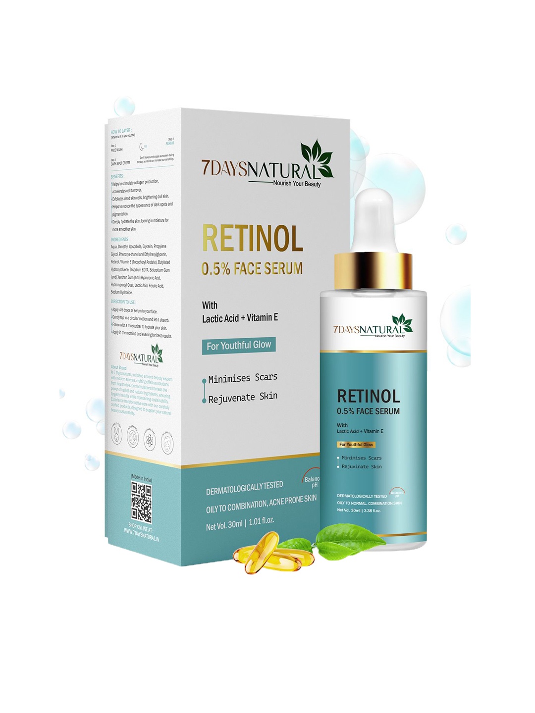 

7DAYSNatural Nourish Your Beauty Retinol Lactic Acid & Vitamin E Face Serum - 30 ml, White