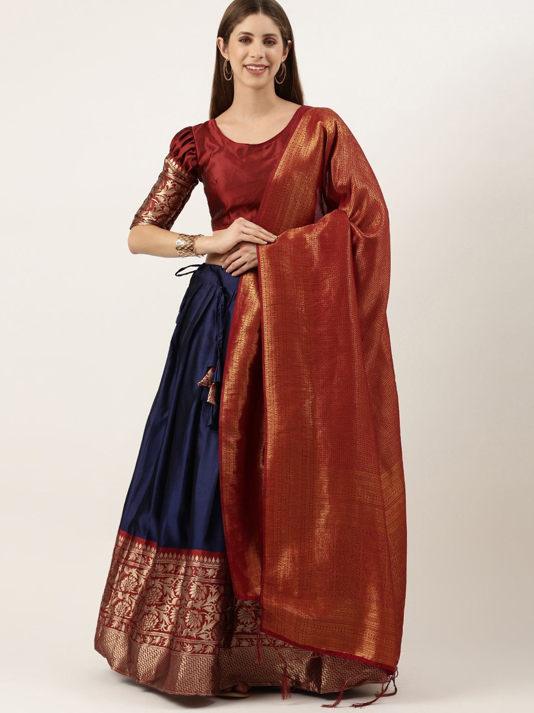 

Payu Semi-Stitched Lehenga & Unstitched Blouse With Dupatta, Navy blue