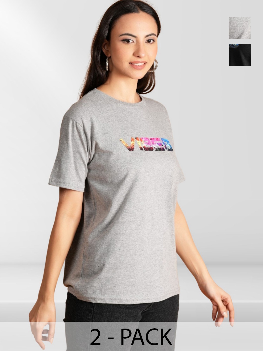 

NEYSA Women Typography 2 Printed Extended Sleeves Applique T-shirt, Multi
