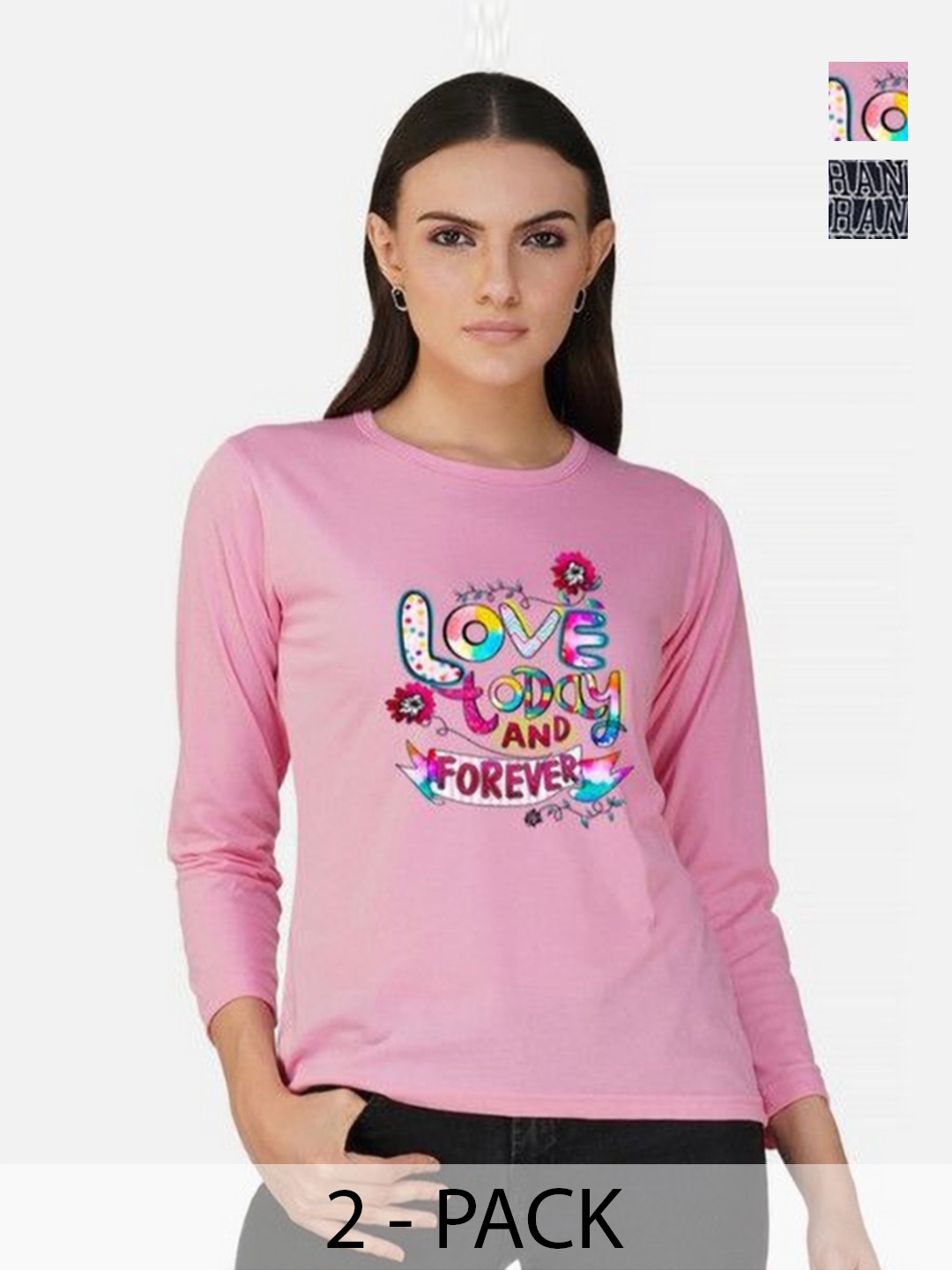 

Metronaut Women Pack of 2 Bio Finish Graphic Printed Round Neck Cotton T-shirts, Pink