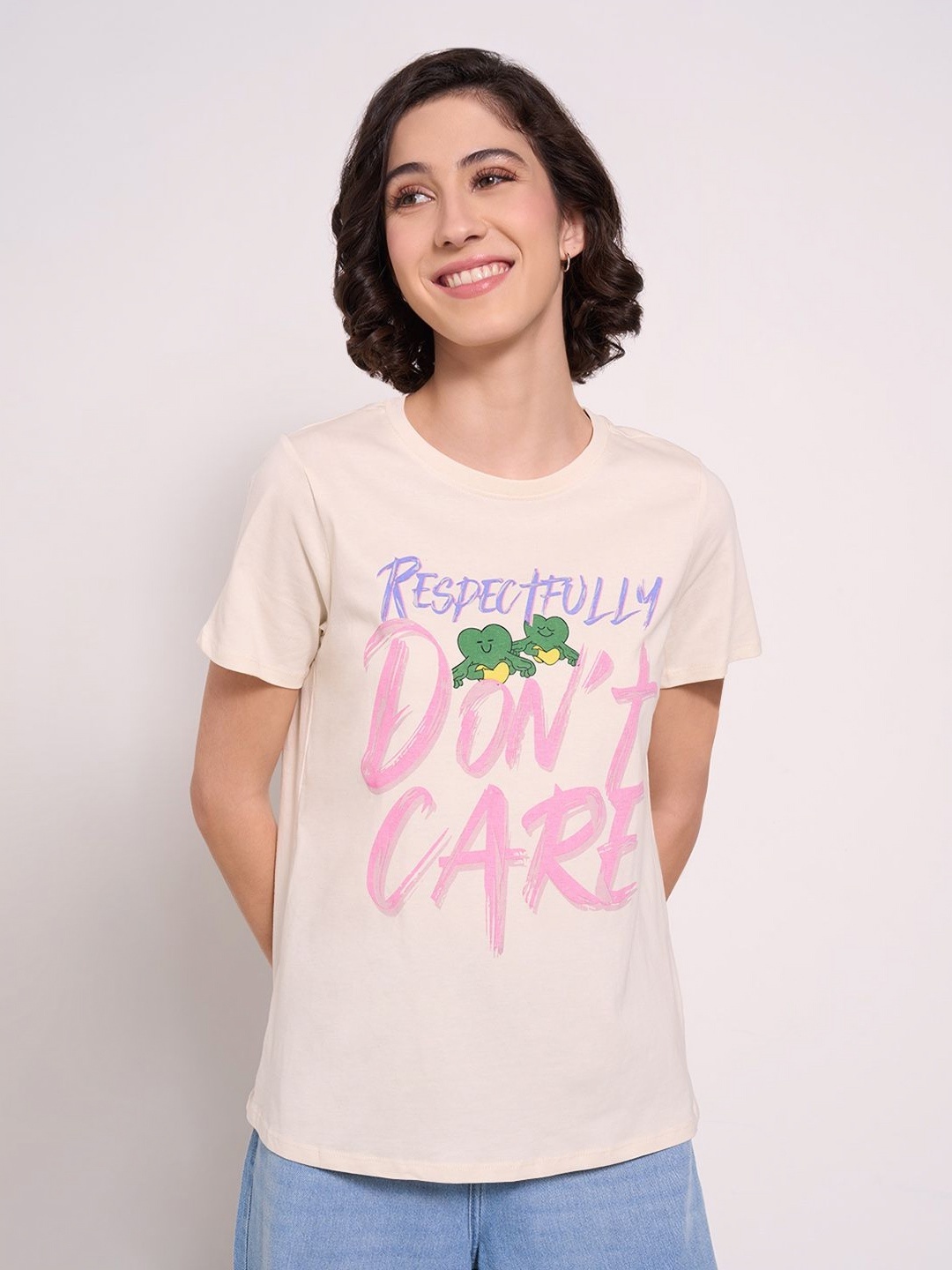 

People Women Typography Raw Edge Boxy T-shirt, Cream