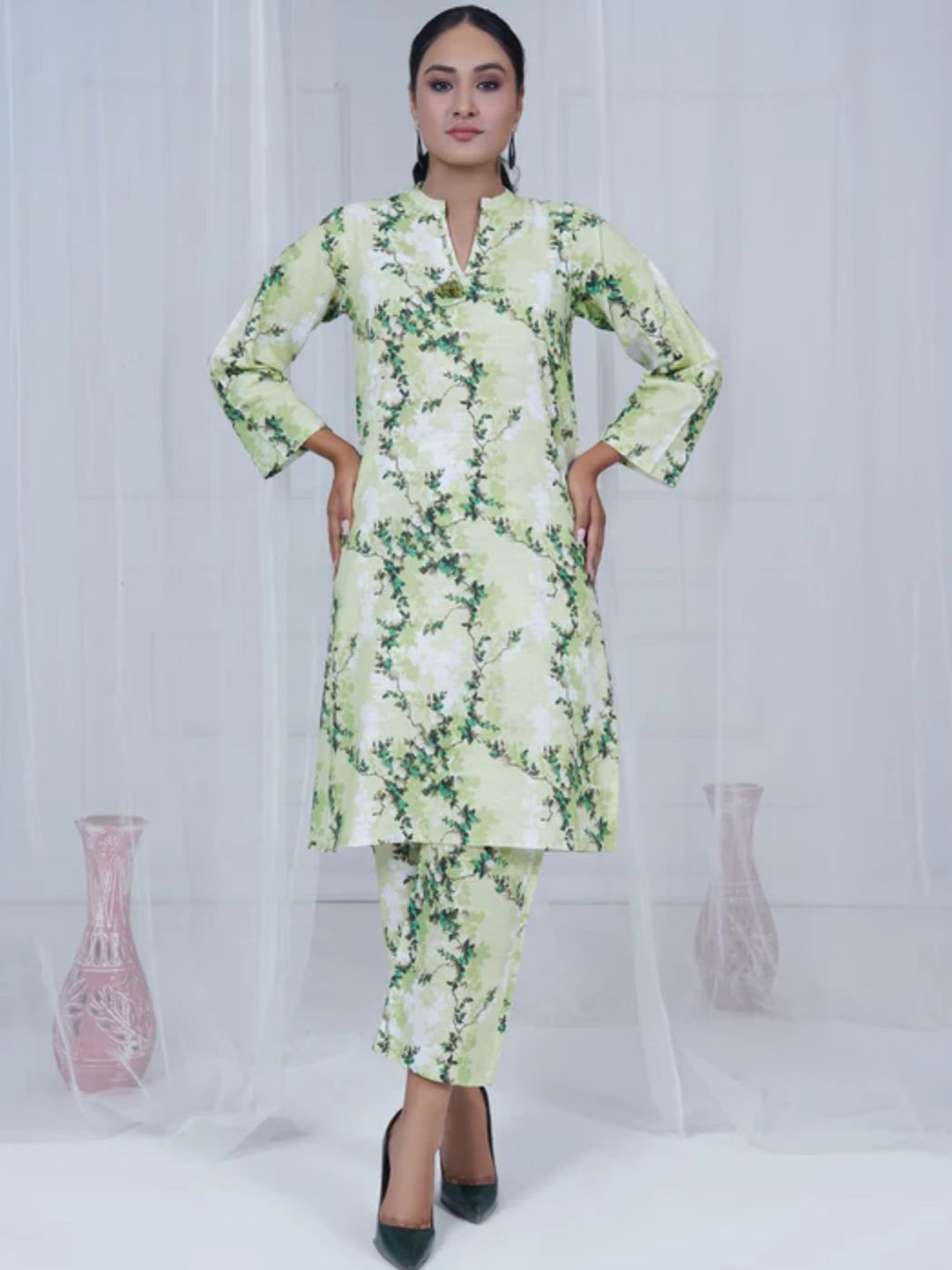 

Jade & Julie Printed Pure Cotton Tunic & Trouser Co-Ord Set, Green