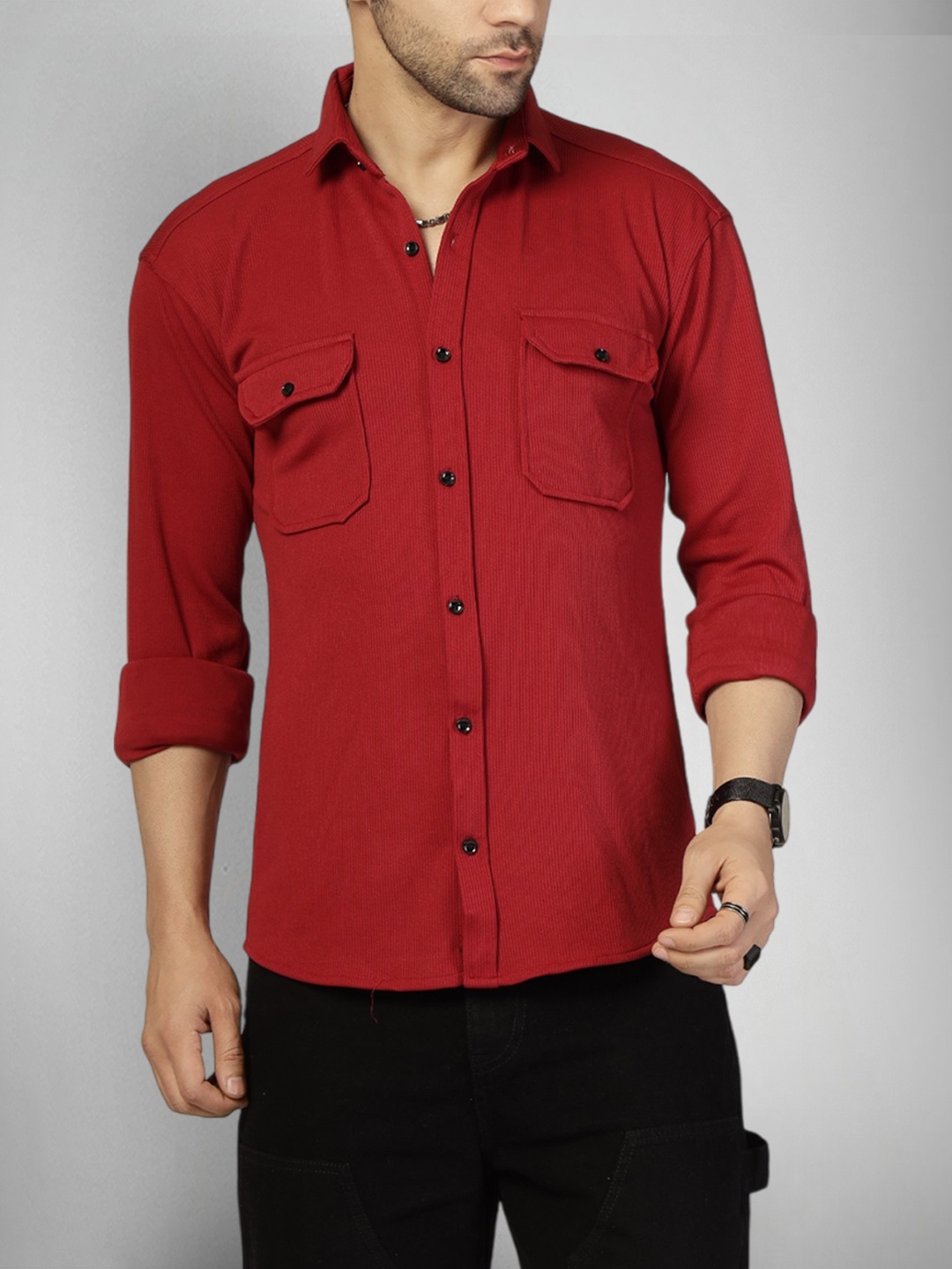 

SZN Men Original Opaque Casual Shirt, Maroon