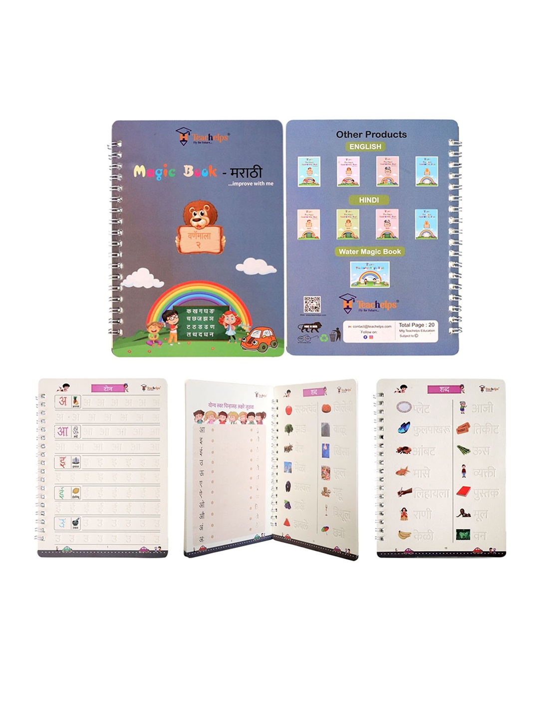 

Teachelps Set of 4 Reusable Magic Book Marathi English Combo & 1 Pen Set, White