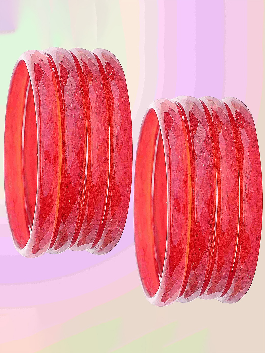 

ZULKA Set Of 8 Diamond Engraved Pattern Glass Bangles, Red
