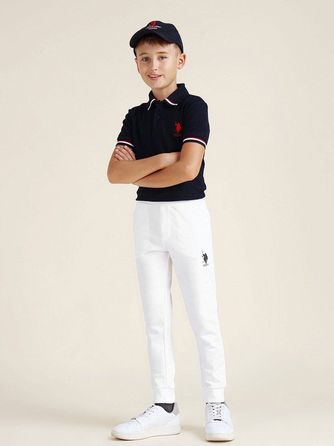 

U.S. Polo Assn. Kids Boys Brand Logo Printed Pure Cotton Joggers, White