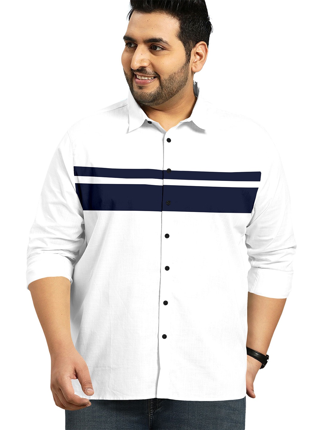 

Aloof Men Classic Horizontal Stripes Opaque Casual Shirt, White