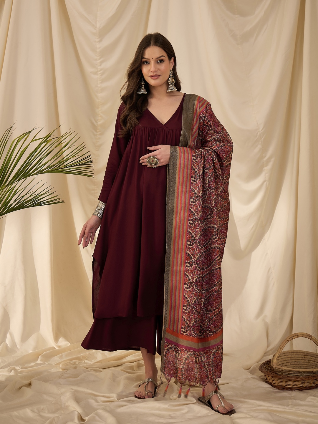 

InWeave Women Regular Kurta with Palazzos & With Dupatta, Purple