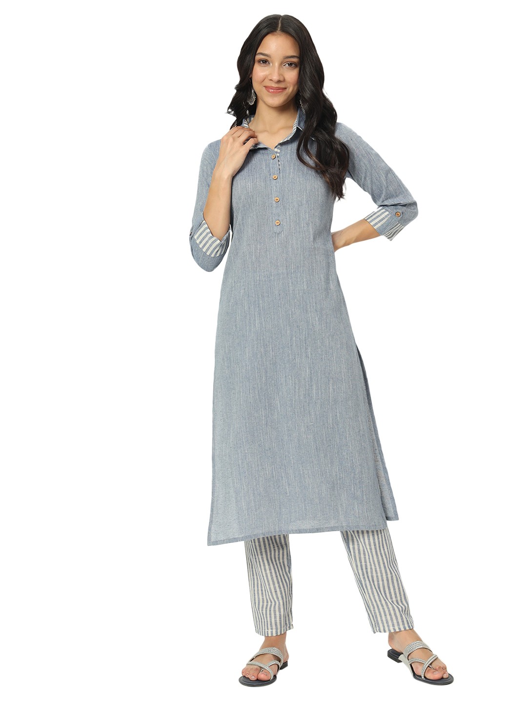 

Laad Women Regular Pure Cotton Kurta with Trousers, Blue