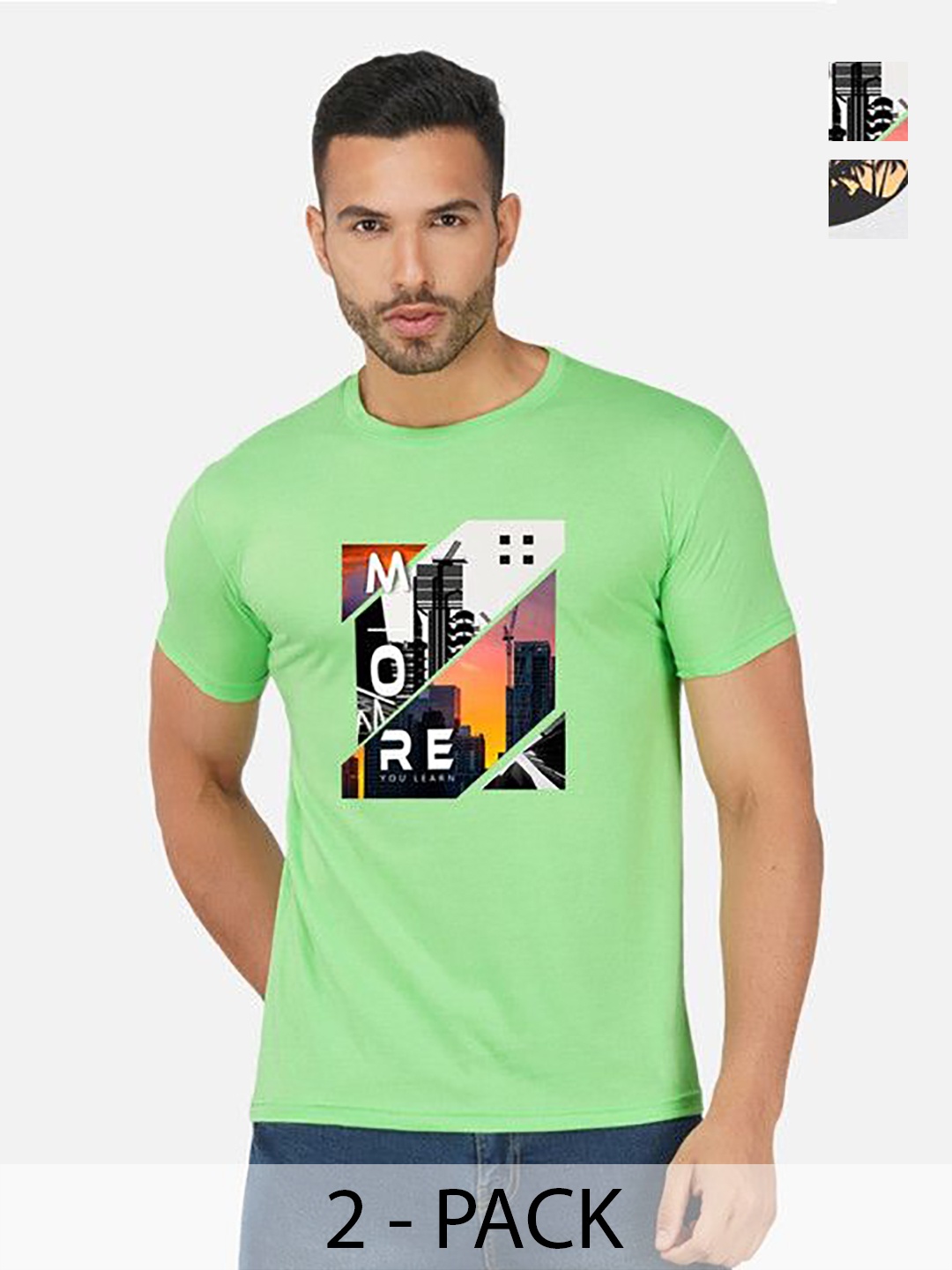 

GLOBAL NOMAD Men 2 Printed Bio Finish Applique T-shirt, Green