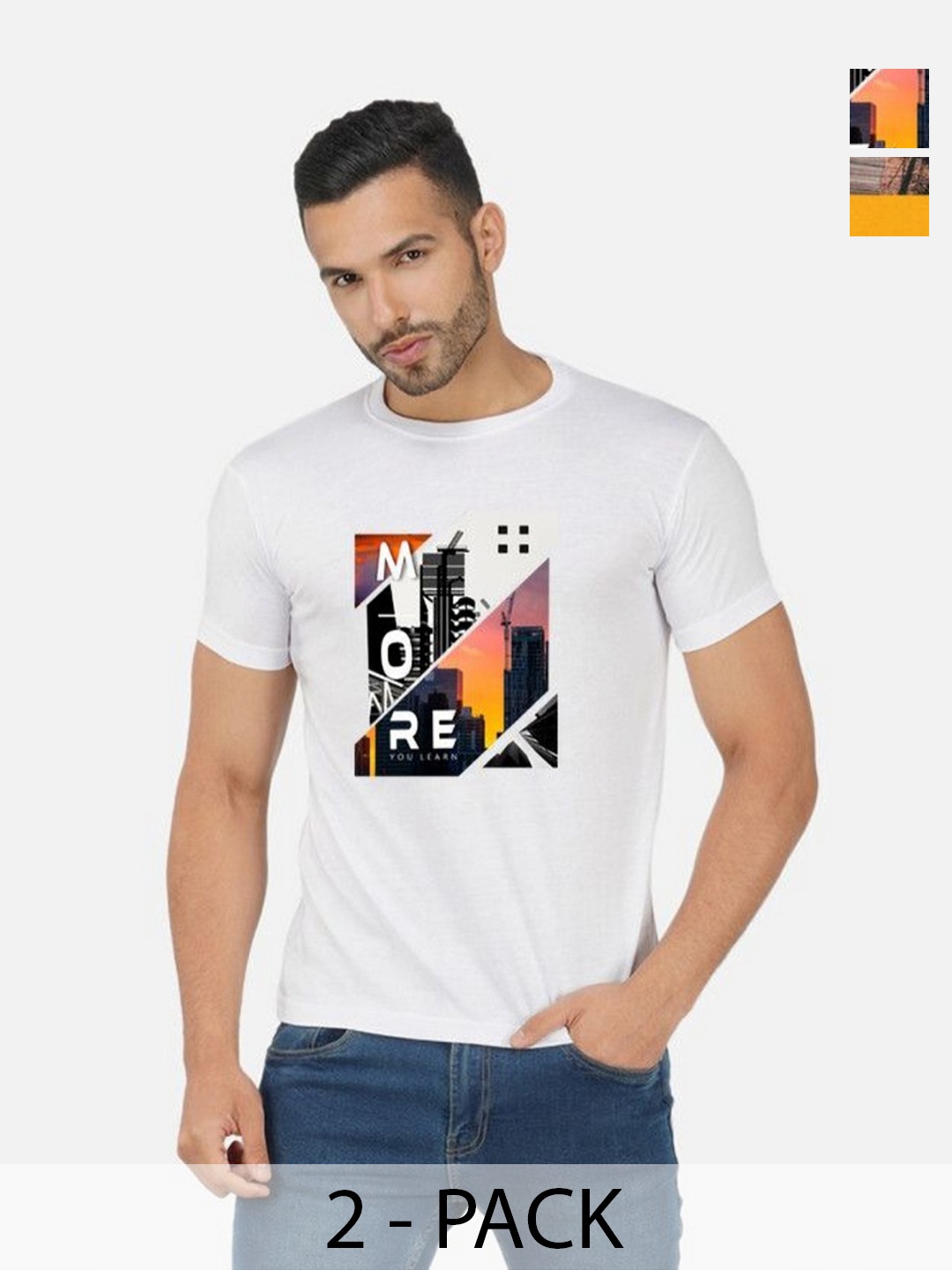 

GLOBAL NOMAD Men 2 Printed Bio Finish Applique T-shirt, White