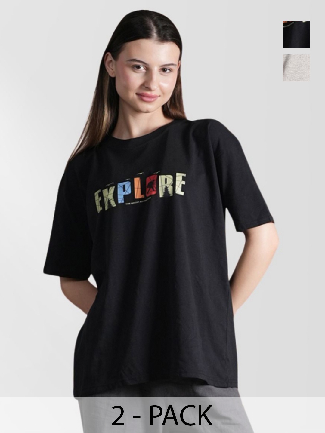 

NEYSA Women Typography 2 Printed Applique T-shirt, Multi