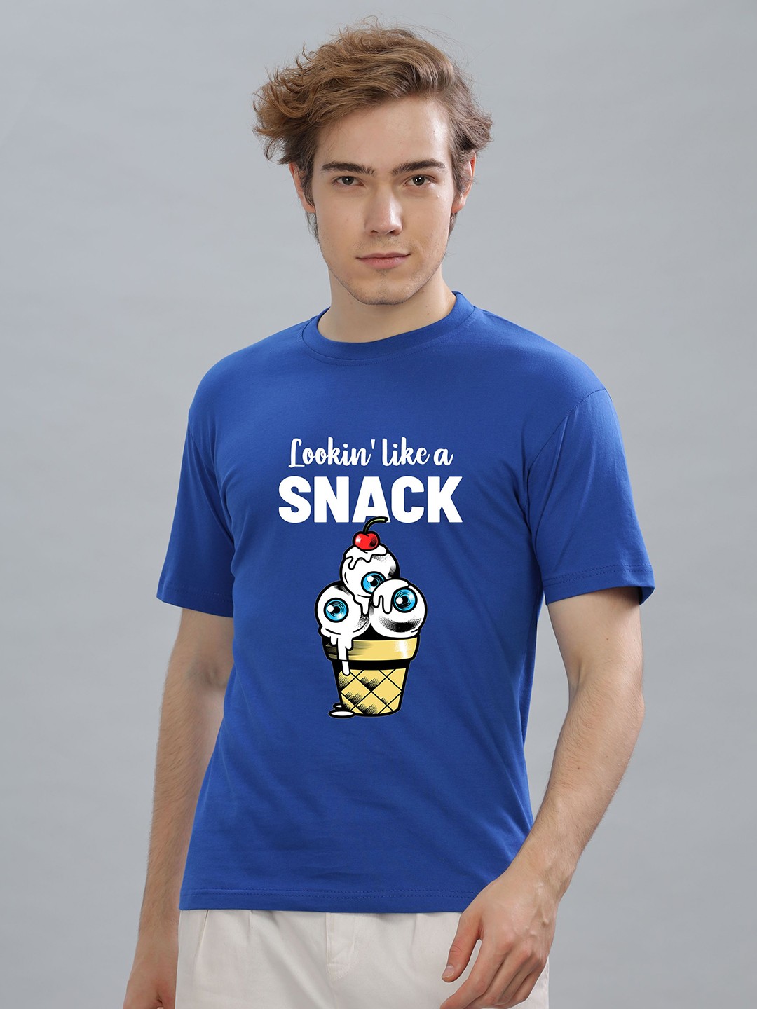 

FALTU.CO Men Printed Drop-Shoulder Sleeves Pure Cotton T-shirt, Turquoise blue