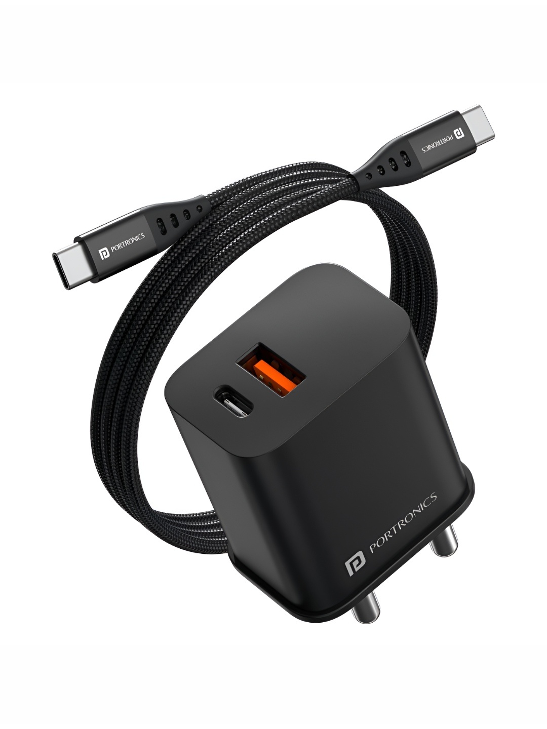 

Portronics Adapto 20B 20W Fast Wall Charger Adapter TypeC Power Delivery& Mach USB Charger, Black