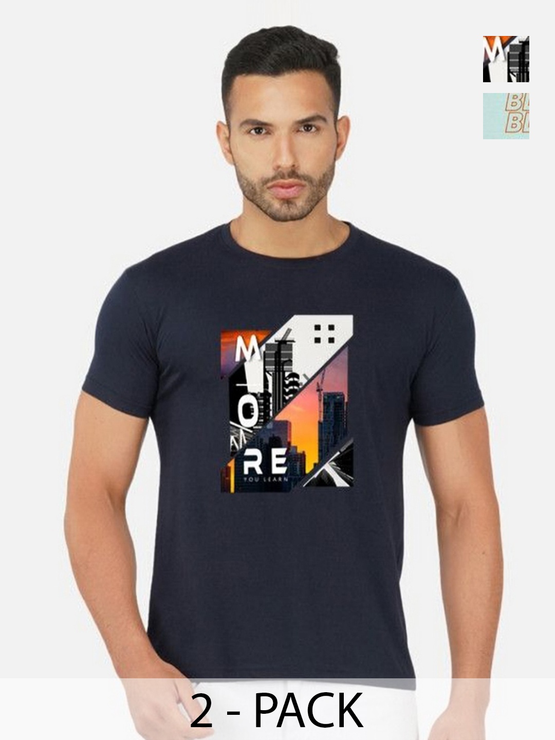 

GLOBAL NOMAD Men 2 Printed Bio Finish Applique T-shirt, Navy blue