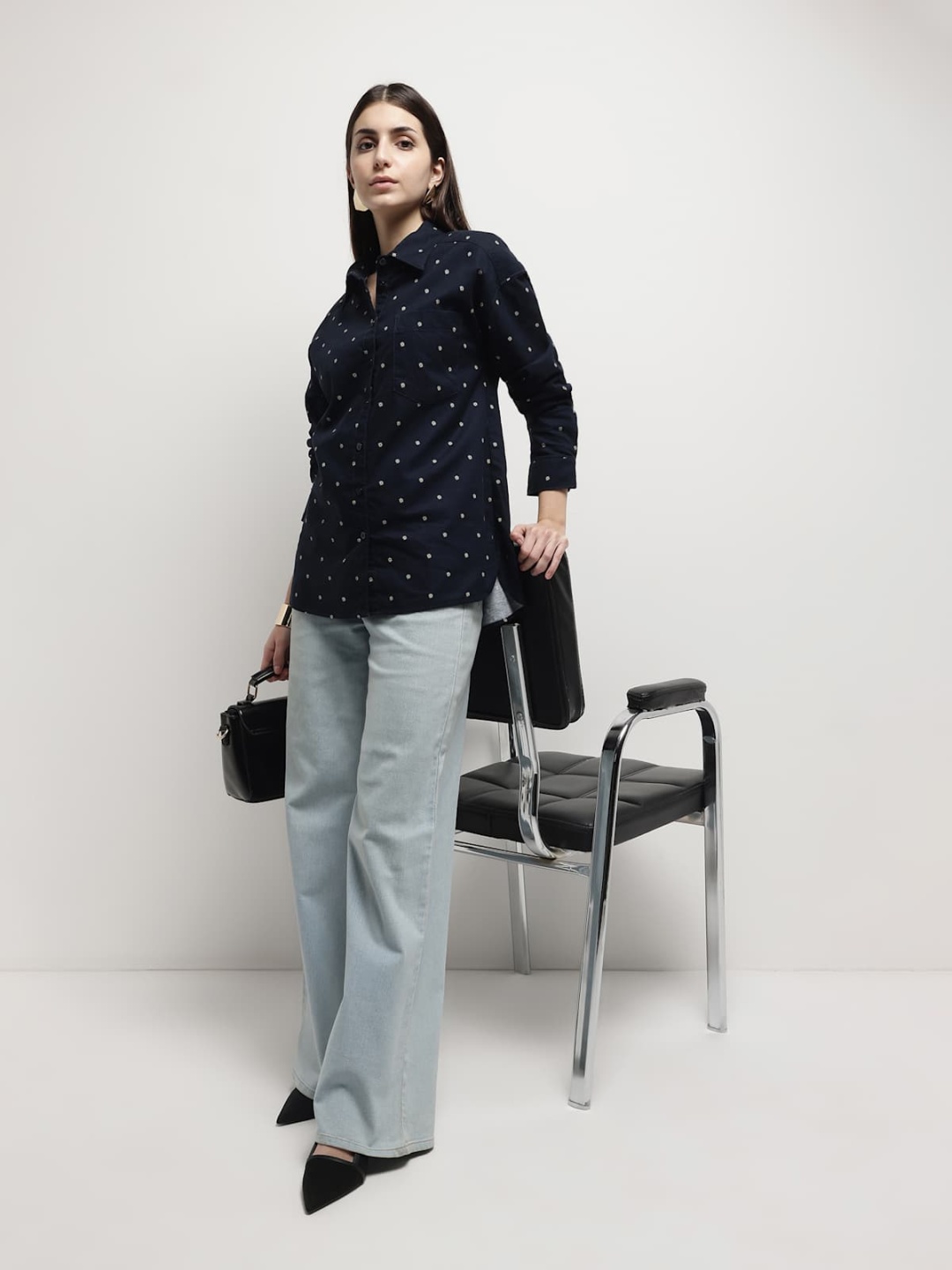 

Marks & Spencer Women Opaque Checked Casual Shirt, Navy blue