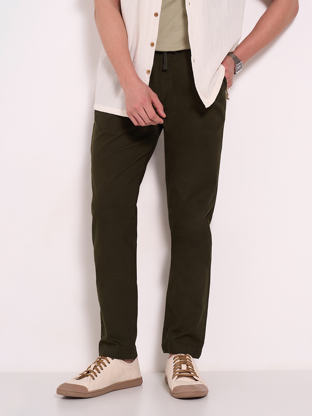 

7 Alt by Pantaloons Men Slim Fit Trousers, Olive