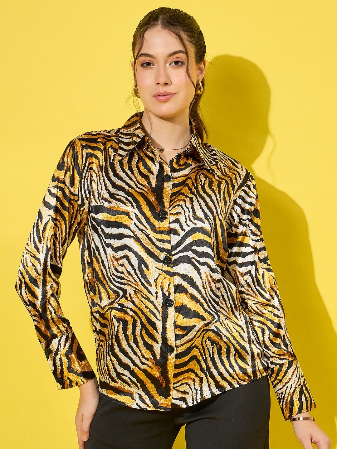 

DIMPY GARMENTS Women Standard Animal Opaque Printed Casual Shirt, Yellow