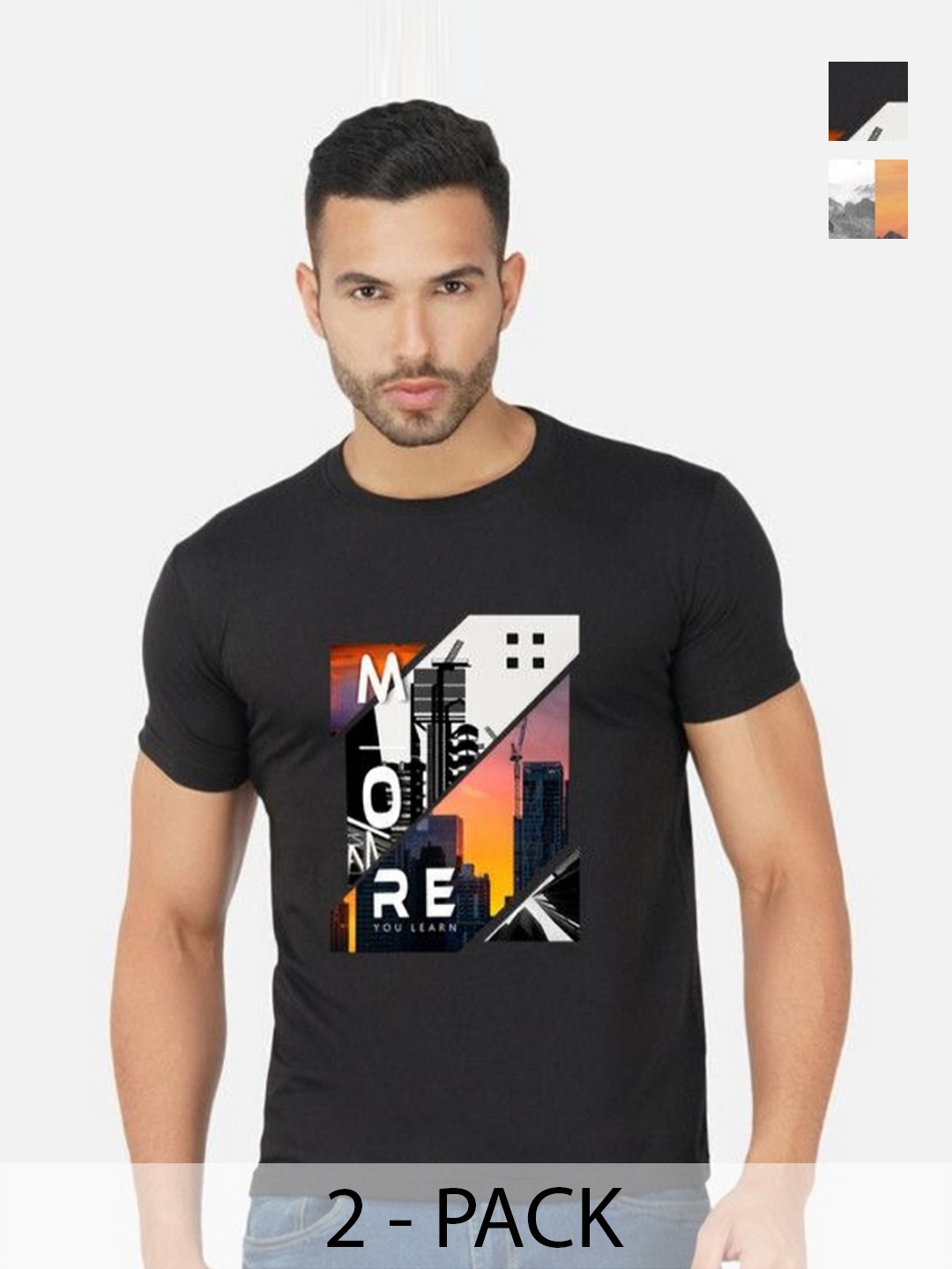 

GLOBAL NOMAD Men 2 Printed Bio Finish Applique T-shirt, Black