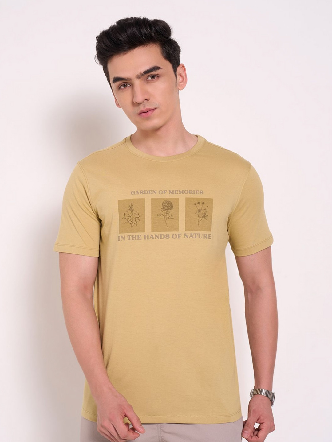 

7 Alt by Pantaloons Men Typography Applique T-shirt, Olive