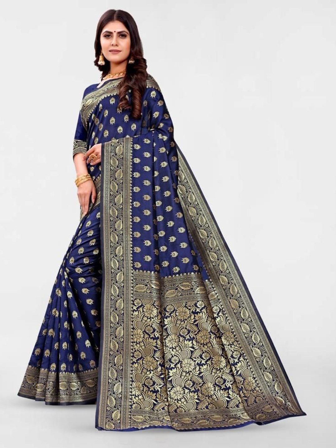 

MUSKAN CREATION Woven Design Zari Kanjeevaram Saree, Blue