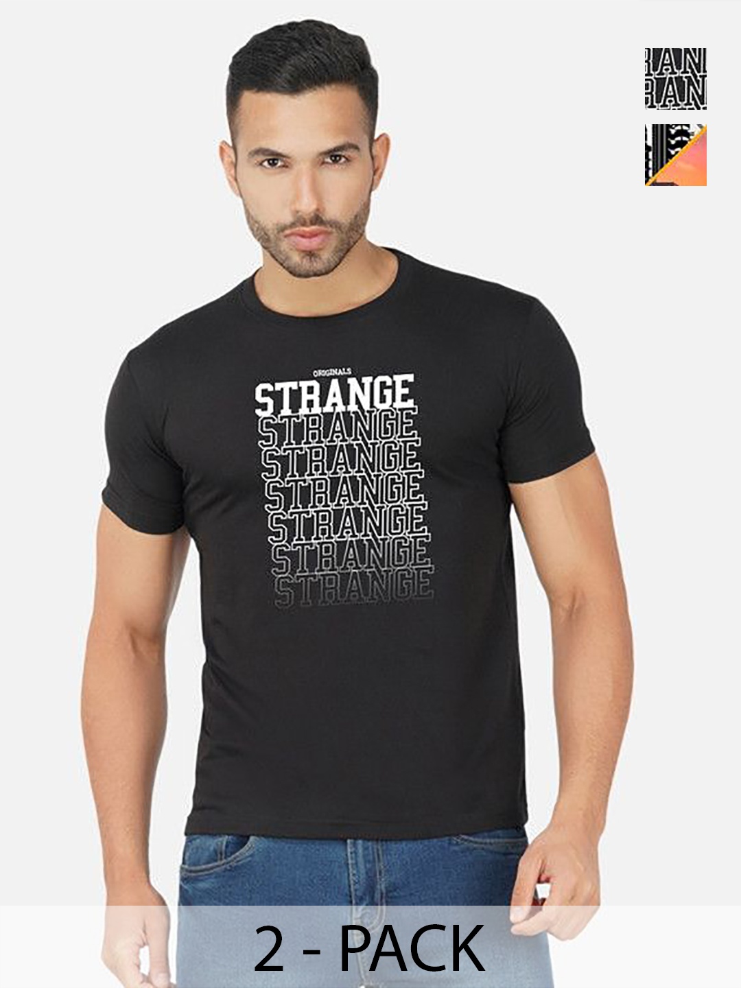 

GLOBAL NOMAD Men 2 Printed Bio Finish Pockets T-shirt, Black