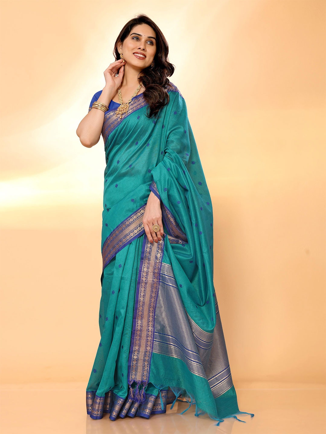 

Moda Rapido Woven Design Zari Silk Blend Banarasi Saree, Blue