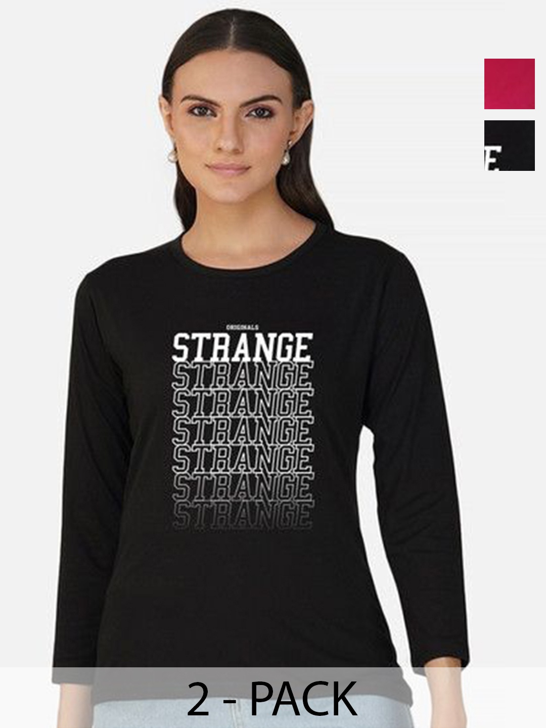 

Metronaut Women 2 Printed Bio Finish Applique T-shirt, Black