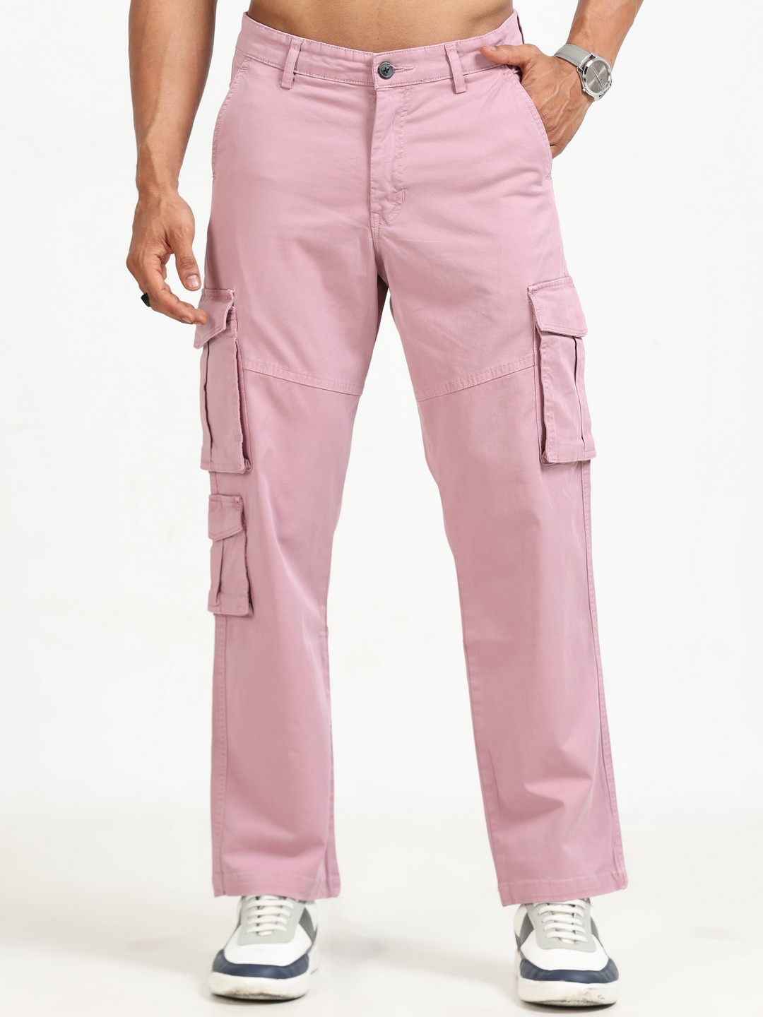 

THE BEETEL HOUSE Men Relaxed Cargos Trousers, Lavender