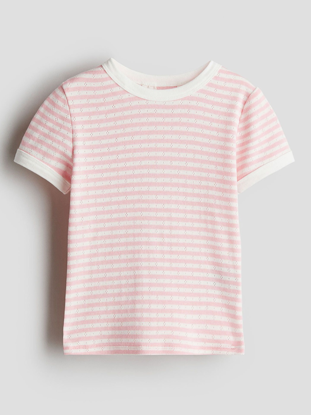 

H&M Short-Sleeved Pointelle Jersey Top, Pink