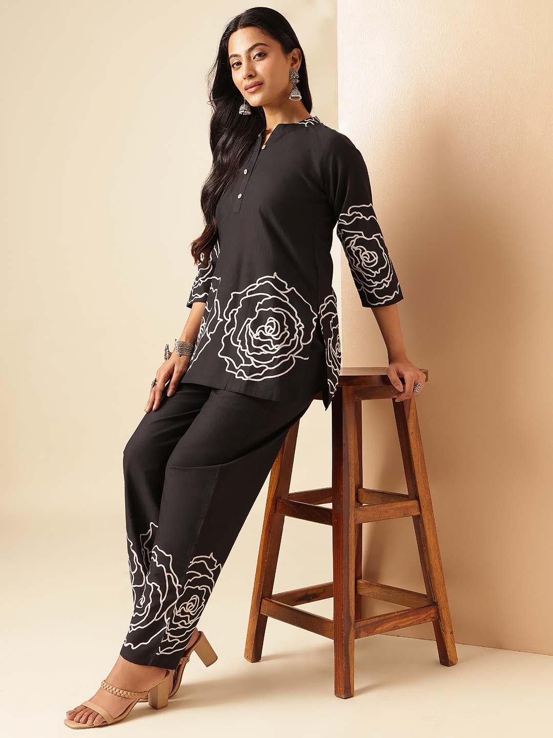 

Vbuyz Printed Cotton Tunic With Trouser Co-Ords, Black