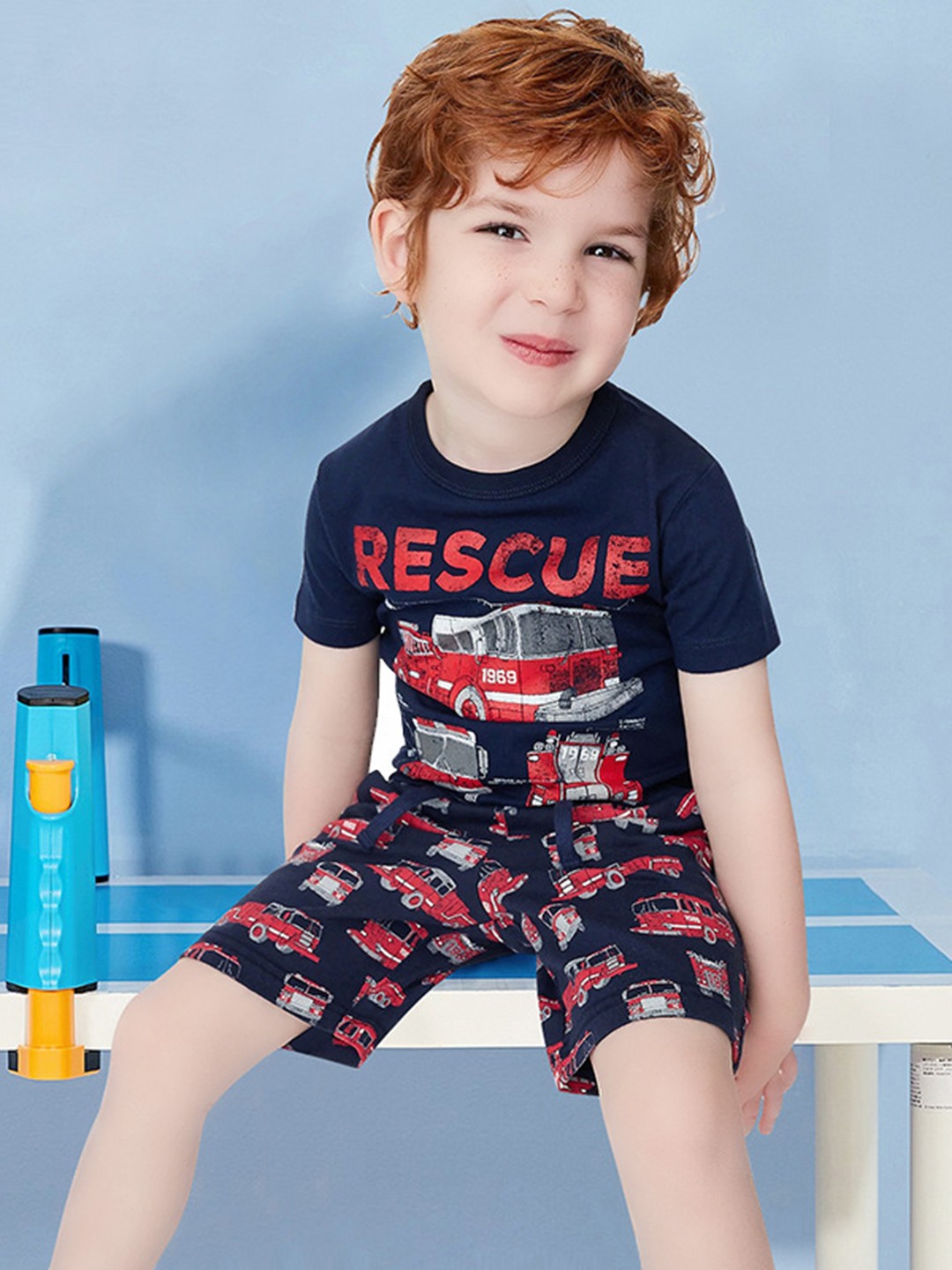 

YK Boys Printed T-Shirt With Shorts Clothing Set, Navy blue