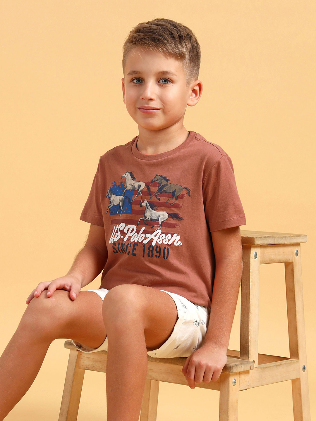 

U.S. Polo Assn. Kids Boys Brand Logo Printed Pure Cotton T-shirt, Rust