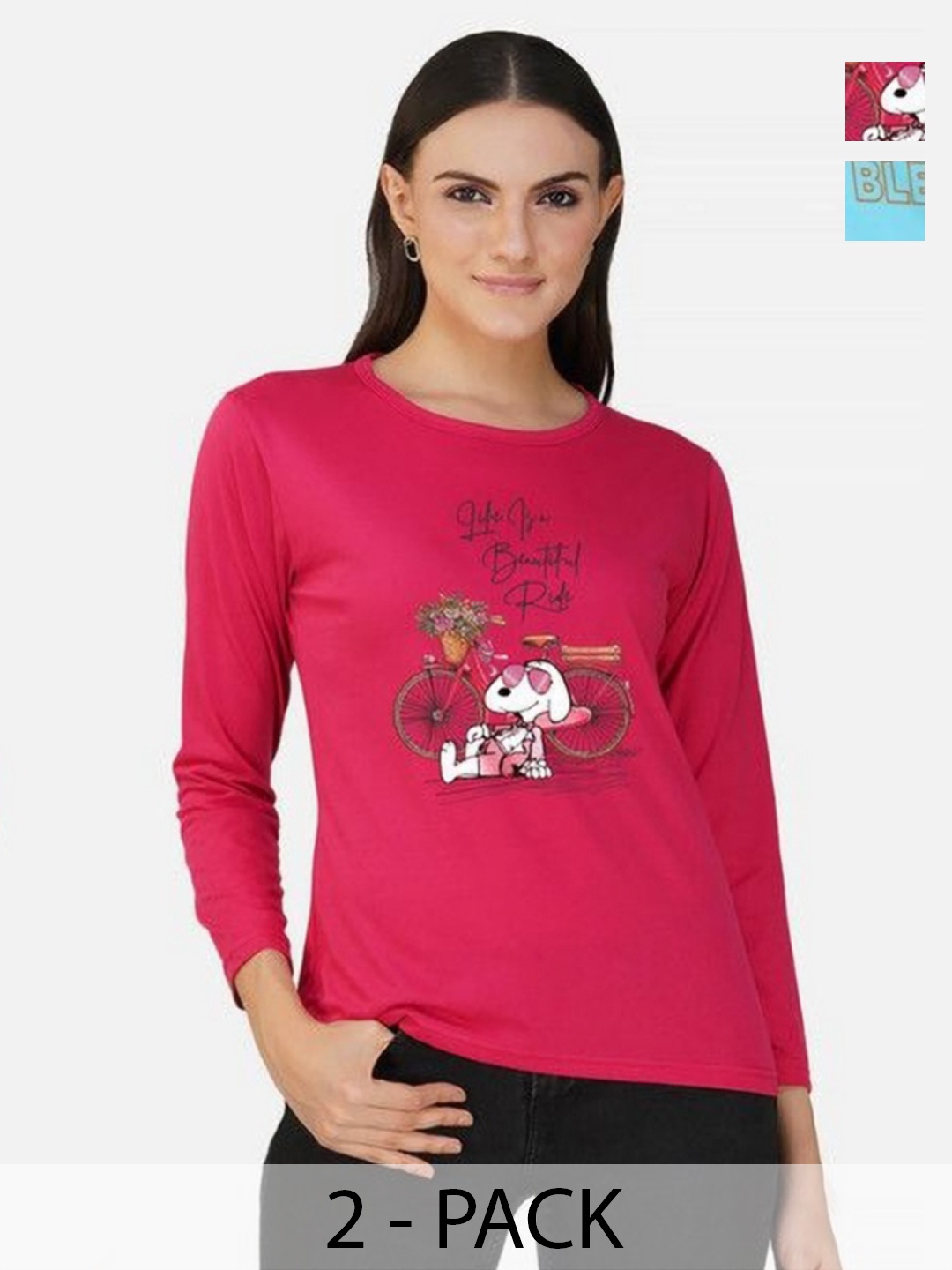 

Metronaut Women 2 Printed Bio Finish Applique T-shirt, Turquoise blue