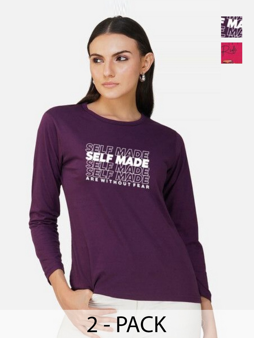 

Metronaut Women 2 Printed Bio Finish Applique T-shirt, Purple