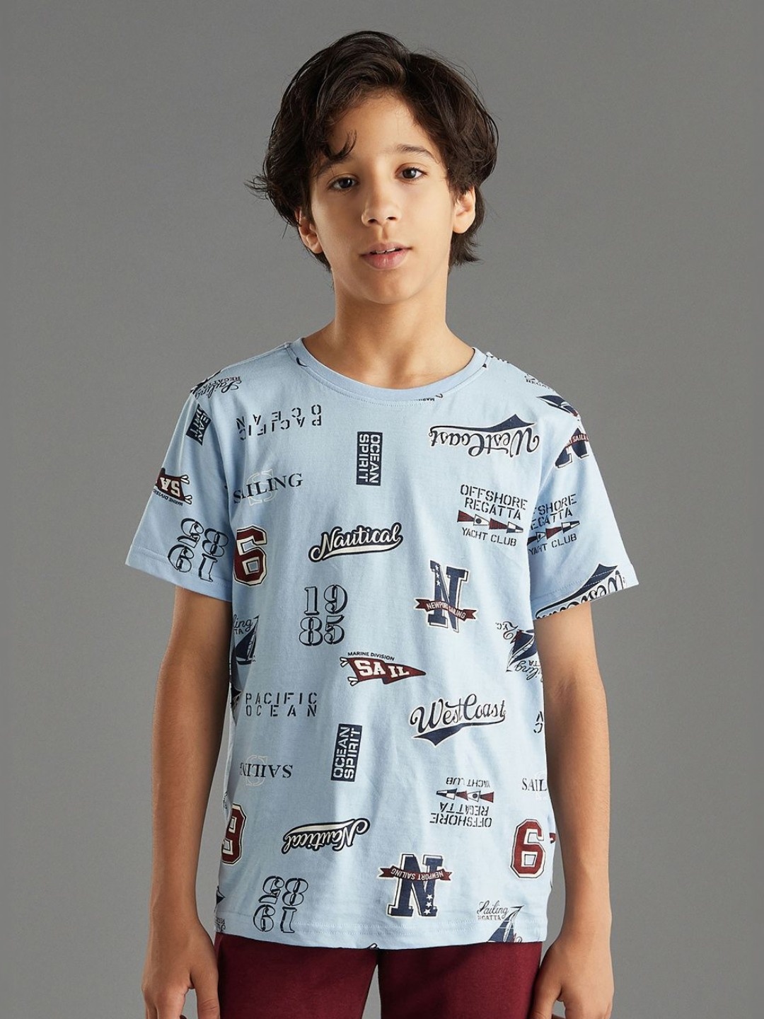 

max Boys Printed Raw Edge T-shirt, Blue