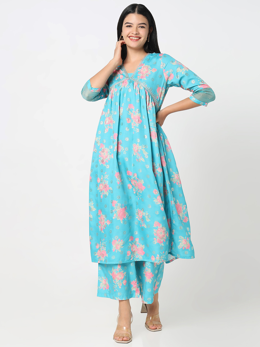 

R&B Women Ethnic Motifs Printed Thread Work Kurta, Blue