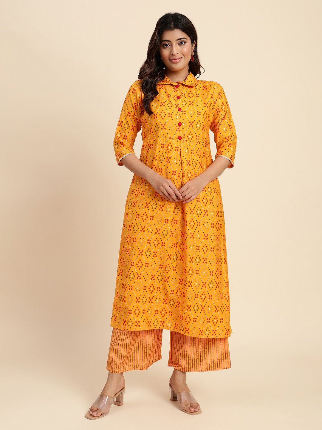 

DIVASTRI Women Printed Regular Kurta with Trousers, Yellow