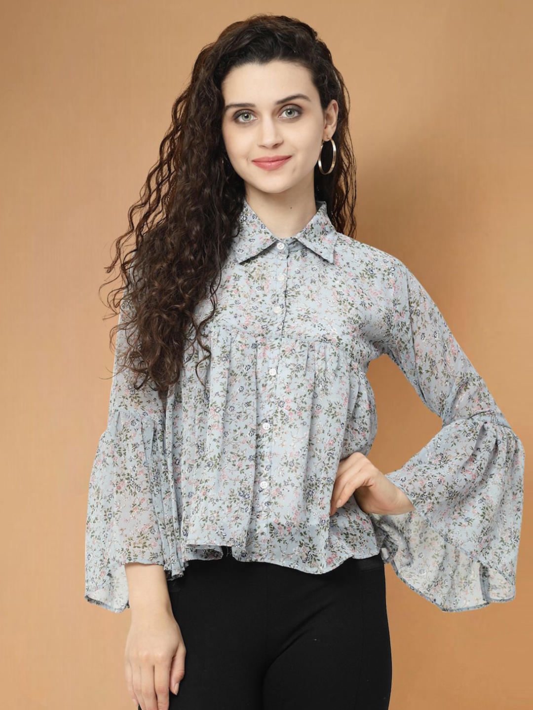 

Moda Rapido Floral Print Mandarin Collar Top, Multi