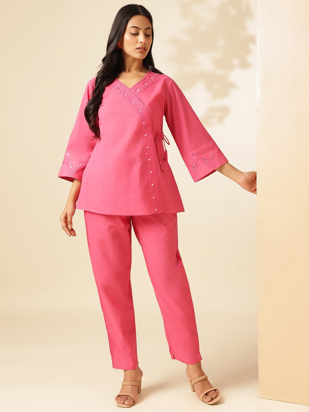

Vbuyz Embroidered Tunic With Trousers Co-Ords, Pink