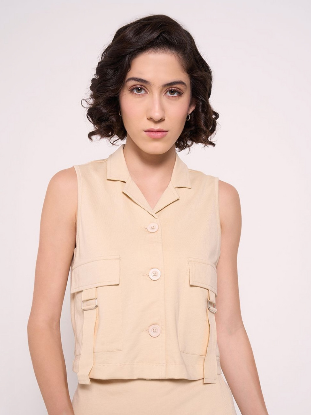 

Ajile by Pantaloons Women Polo Collar Pockets T-shirt, Cream