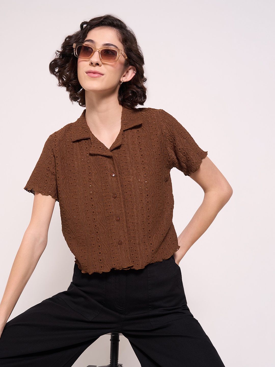 

People Women Slim Fit Opaque Casual Shirt, Brown