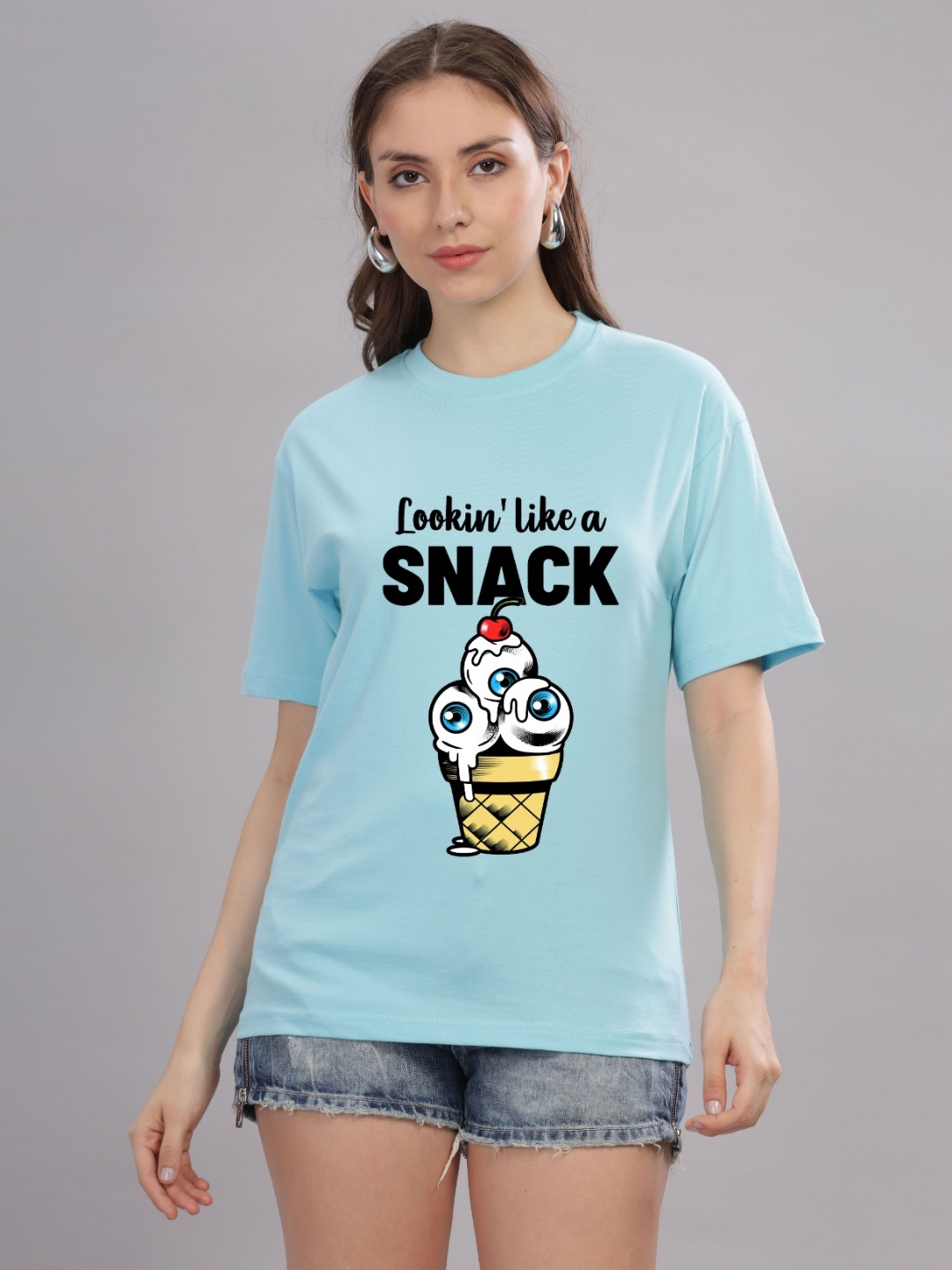 

FALTU.CO Women Printed Drop-Shoulder Sleeves Pure Cotton T-shirt, Blue