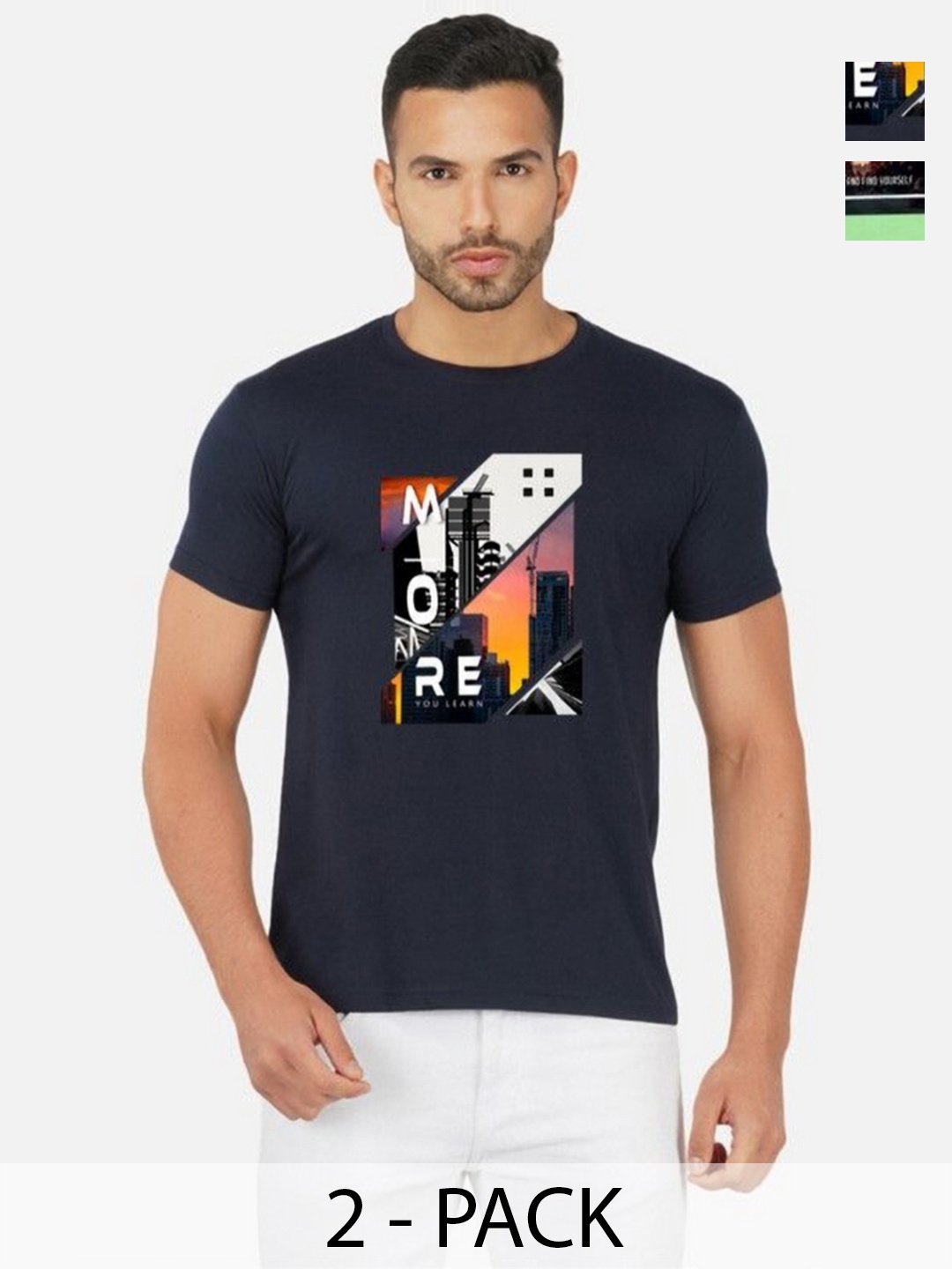 

GLOBAL NOMAD Men 2 Printed Bio Finish Applique T-shirt, Navy blue