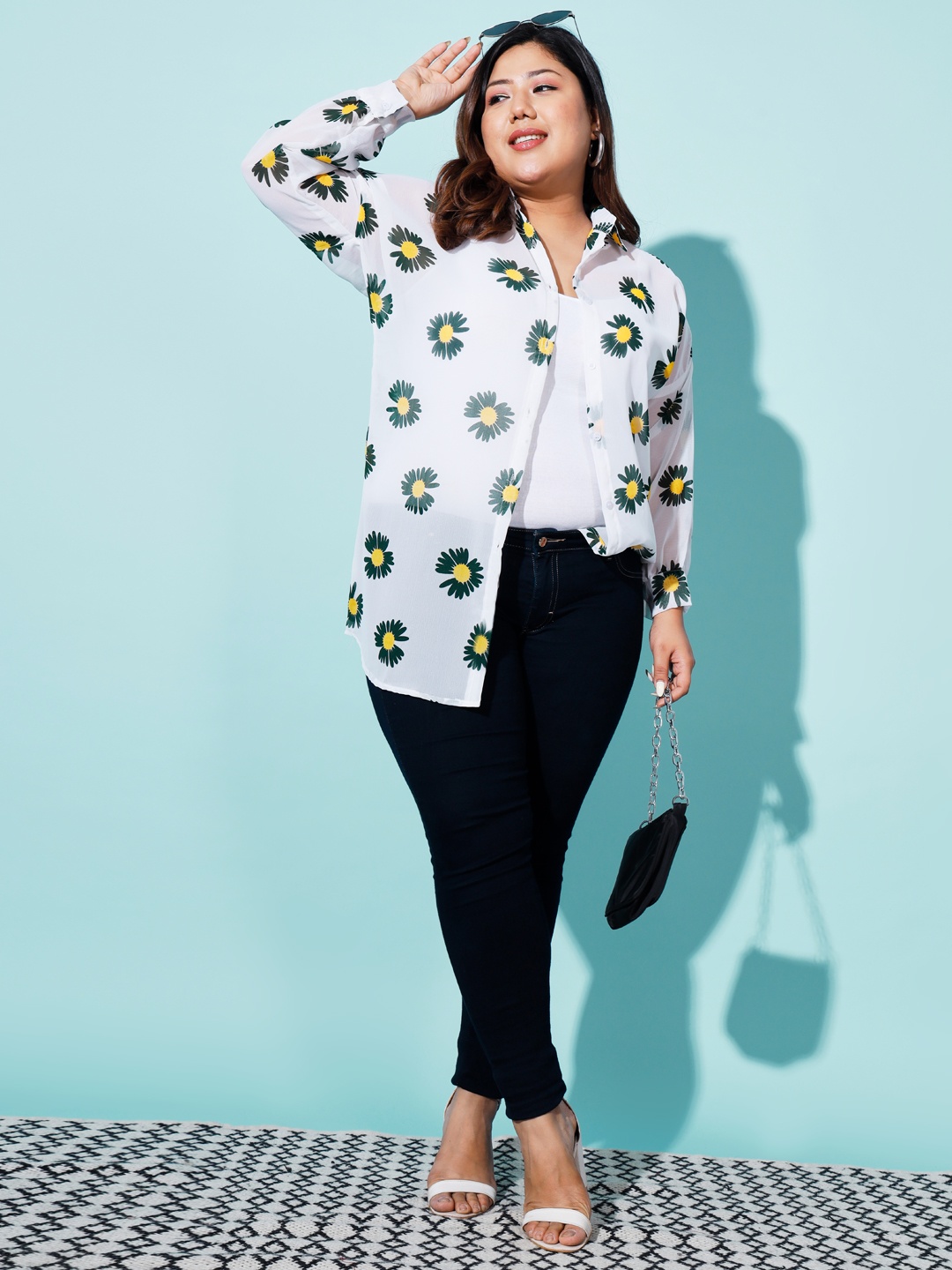 

DIMPY GARMENTS Women Comfort Boxy Floral Semi Sheer Printed Casual Shirt, Green