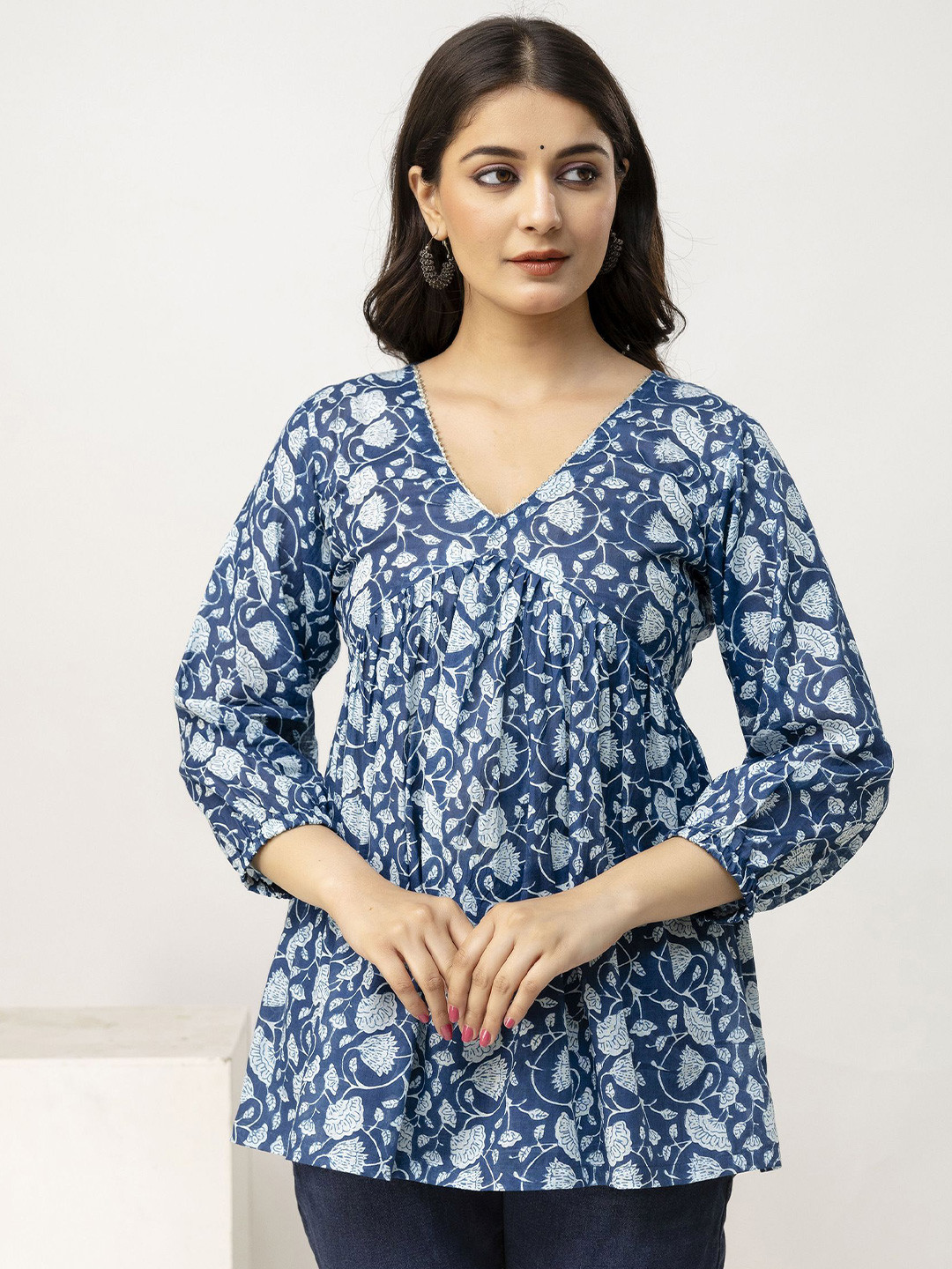 

all about you Print Cotton Styled Back Top, Blue