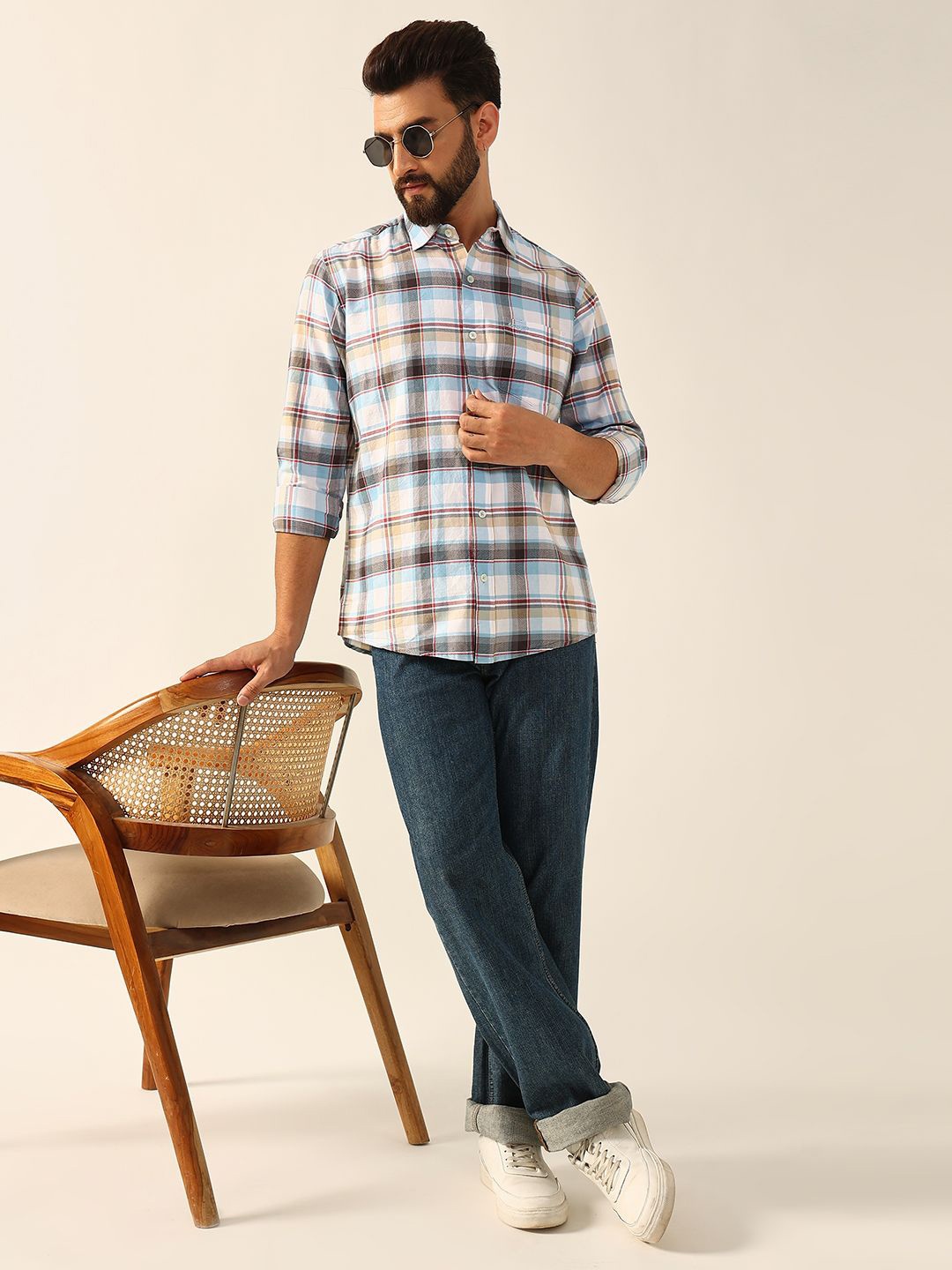 

ENSPYR Men Opaque Checked Casual Shirt, Blue